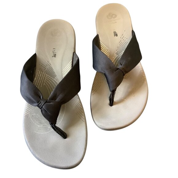 Clarks Cloudsteppers Cushion Soft Arla Kaylie Womens Sz 10 Black Wedge Sandals - Picture 2 of 6